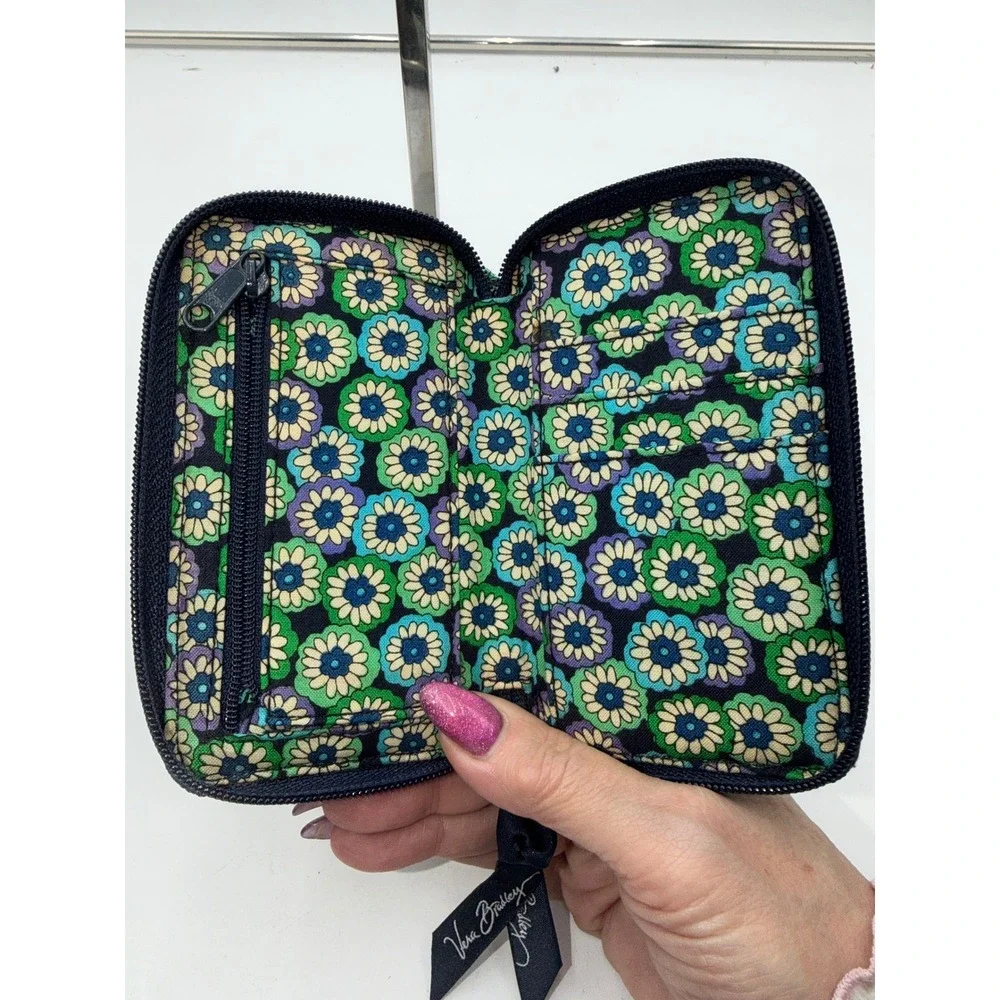Vera Bradley RFID All In One Crossbody Wallet Blue Green Floral Paisley Wristlet